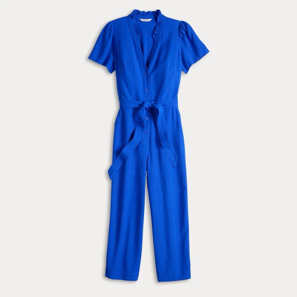 Nine West Cobalt Blue Short Sleeve Belted Jumpsuit